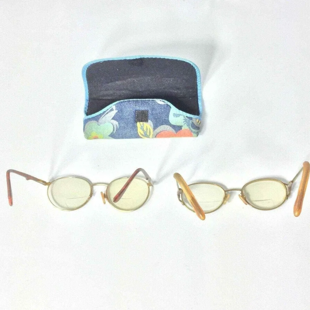 2 Vintage Metal Rim Womens Eyeglasses and‎ 1 Floral Case Costume Cosplay